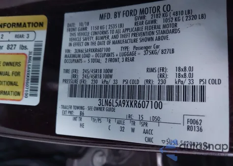 2019 Lincoln Mkz Standard z USA, uszkodzony, nr VIN 3LN6L5A9XKR607100